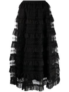 RED Valentino юбка миди из тюля пуэн деспри с оборками