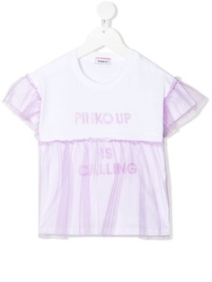 Pinko Kids футболка со вставками из тюля и логотипом