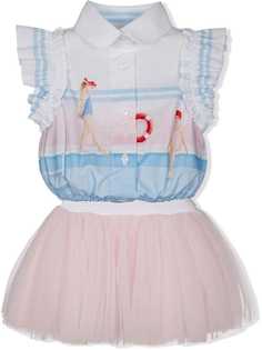 Lapin House платье-рубашка с подолом из тюля