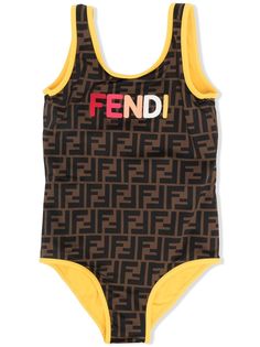Fendi Kids слитный купальник с узором FF