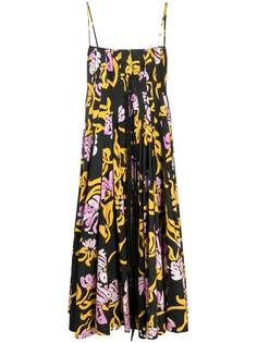 Marni плиссированное платье миди с графичным принтом