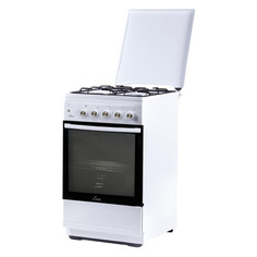 Газовая плита Flama N FG 24243 W, газовая духовка, металлическая крышка, сталь, белый