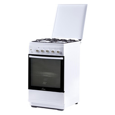 Газовая плита Flama N FG 24236 W, газовая духовка, металлическая крышка, сталь, белый