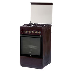 Газовая плита Flama L RK 23-126 B, электрическая духовка, стеклянная крышка, сталь, коричневый