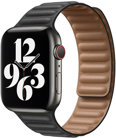 Ремешок Apple Leather Link для Apple Watch 44мм размер M/L (черный)