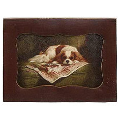 Картина в прямоугольной раме Glasar, спящая собака, масло, 10x2x12 см ГЛАСАР