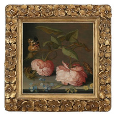 Картина Glasar в квадратной раме Бабочка на розовых цветах, масло, 14x2x14 см ГЛАСАР