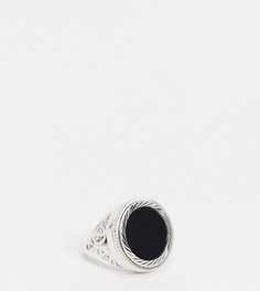 Кольцо из стерлингового серебра с совереном, ониксом и узором «завитки» Chained & Able-Серебристый