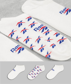 Набор из 3 пар незаметных коротких белых носков с логотипом Reebok-Белый