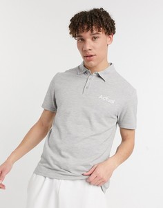 Серая футболка-поло с короткими рукавами и логотипом ASOS Actual-Серый