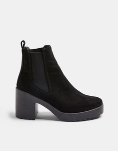 Черные ботинки на блочном каблуке для широкой стопы Topshop Bronte-Черный цвет