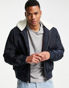 Бомбер с капюшоном из искусственной овчины True Religion-Голубой