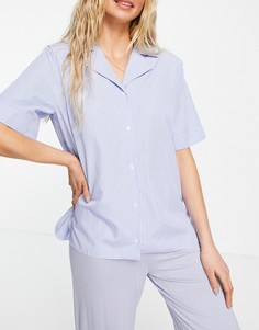 Голубая тканевая пижамная рубашка в полоску с короткими рукавами ASOS DESIGN-Голубой