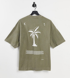 Футболка из ткани пике цвета хаки в стиле oversized с принтом COLLUSION Unisex-Зеленый цвет