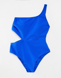 Синий фактурный слитный купальник New Look-Голубой