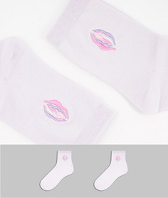 Набор из 2 пар розовых носков из органического хлопка с вышивкой Monki Polly-Розовый цвет