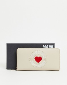 Кремовый кошелек с логотипом и сердцем Love Moschino-Розовый цвет