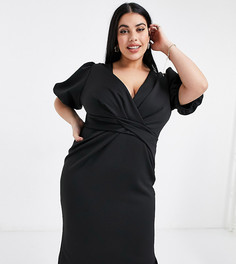 Черное облегающее платье миди с перекрученным дизайном спереди River Island Plus-Черный цвет