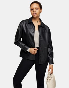 Черная куртка-рубашка свободного кроя из искусственной кожи Topshop-Черный цвет