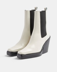 Светлые ботинки челси на каблуке с квадратным носком в стиле вестерн Topshop Hero-Белый