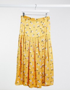 Желтая юбка миди со складками и цветочным принтом Ghost London-Желтый