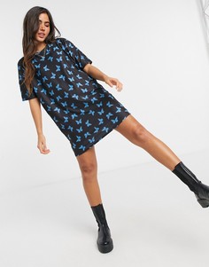 Платье-футболка в стиле oversized c принтом в виде бабочек Urban Threads-Черный цвет