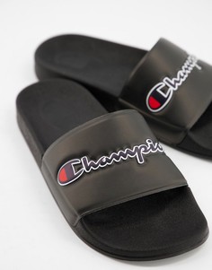 Черные шлепанцы с надписью Champion M-evo-Черный цвет