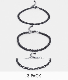 Набор из черных узких браслетов-цепочек толщиной 4 мм ASOS DESIGN-Черный цвет