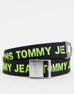 Черный текстильный ремень с желтым логотипом Tommy Jeans-Черный цвет