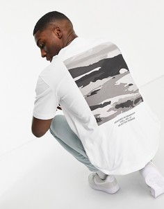 Белая футболка свободного кроя с пейзажным принтом на спине Selected Homme-Белый