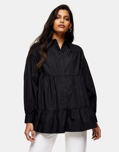 Черная поплиновая рубашка ярусного кроя Topshop-Черный цвет