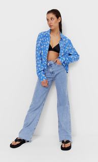 Stradivarius Укороченная Рубашка С Принтом Синий Xl