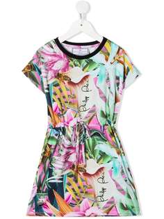 Philipp Plein Junior платье-футболка с цветочным принтом