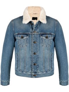 Saint Laurent джинсовая куртка с подкладкой из овчины