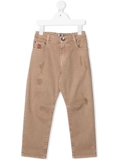 Brunello Cucinelli Kids джинсы с эффектом потертости и завышенной талией