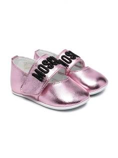 Moschino Kids балетки на липучках с эффектом металлик
