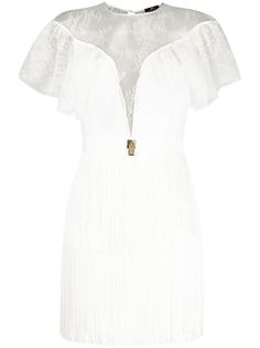 Elisabetta Franchi платье с кружевом и бахромой