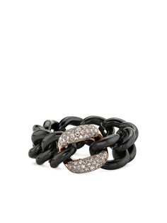 SHAY 18kt rose gold and diamond pave single link black ceramic ring