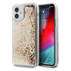 Чехол (клип-кейс) Guess Glitter, для Apple iPhone 12 mini, прозрачный/золотистый [guhcp12sglhflgo] Noname