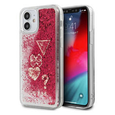 Чехол (клип-кейс) Guess Glitter, для Apple iPhone 12 mini, прозрачный/розовый [guhcp12sglhflra] Noname