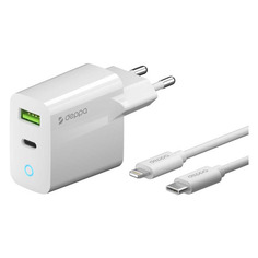 Сетевое зарядное устройство Deppa 20W, USB + USB type-C, 8-pin Lightning (Apple), 3A, белый [11396]