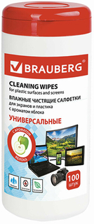 Чистящие салфетки Brauberg для экранов и пластика, с ароматом яблока, 100 шт (513286)