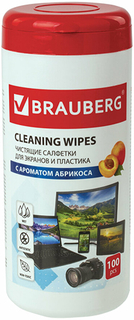Чистящие салфетки Brauberg для экранов и пластика, с ароматом абрикоса, 100 шт (513321)