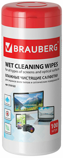 Чистящие салфетки Brauberg для экранов всех типов и оптических поверхностей, 100 шт (510122)
