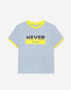 Голубая футболка с принтом Never stop для мальчика Gloria Jeans