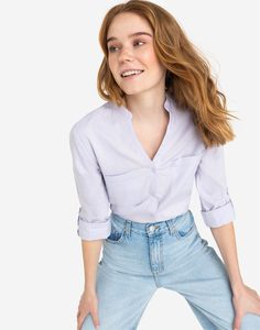 Сиреневая свободная рубашка с карманами Gloria Jeans