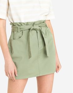 Оливковая юбка мини Paperbag с поясом Gloria Jeans