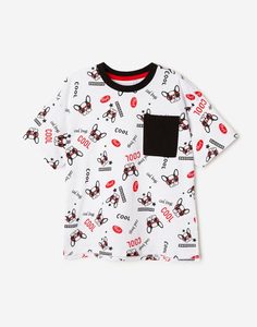 Белая футболка oversize с принтом Cool и карманом для мальчика Gloria Jeans