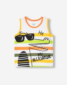 Белая майка с принтом Mr. Alligator для мальчика Gloria Jeans