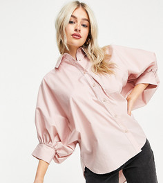 Светло-розовая oversized-рубашка из хлопка с объемными рукавами длиной 3/4 ASOS DESIGN Petite-Розовый цвет